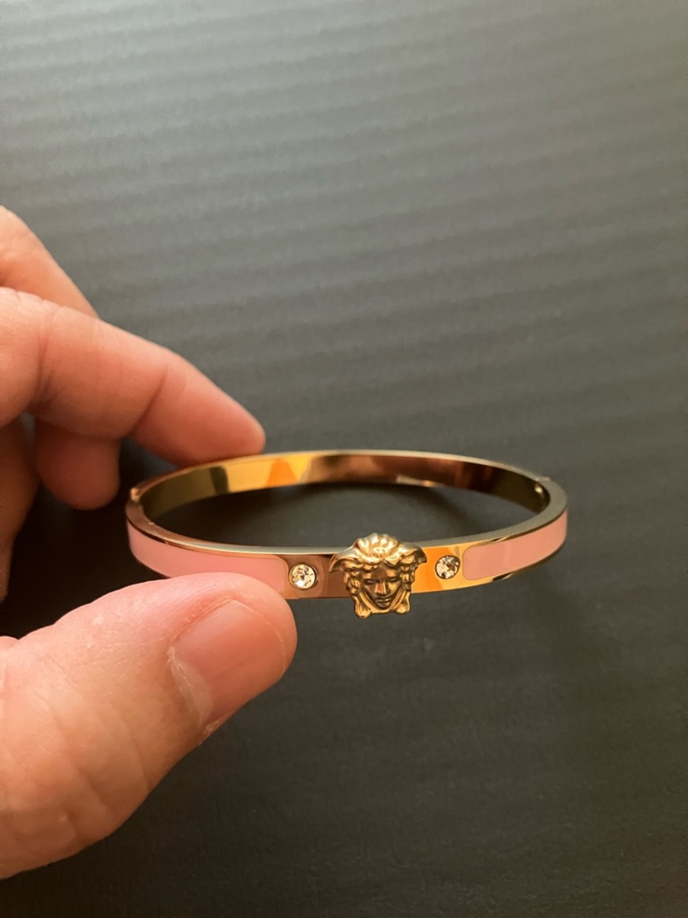 Gold-Tone Pink Medusa Bangle Bracelet - Picture 11 of 12